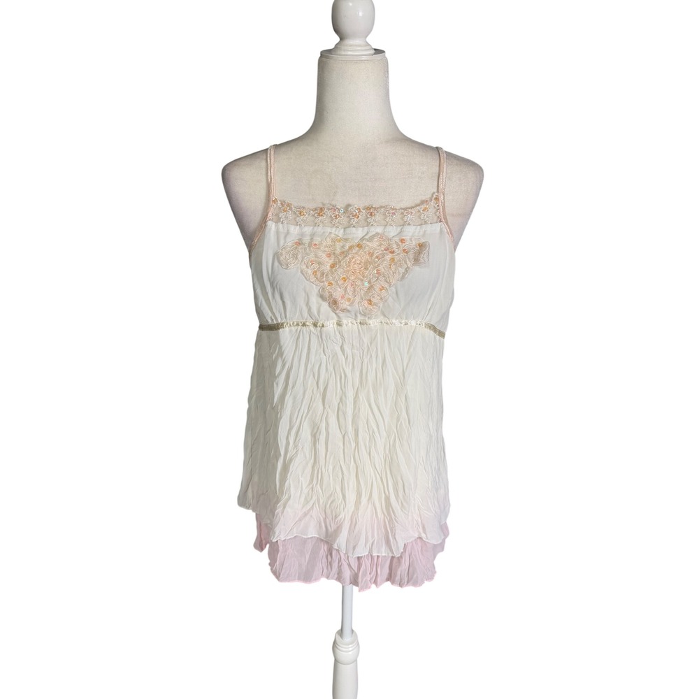 Y2K Banana USA Beaded Lace Fairy Cami Top Size Large